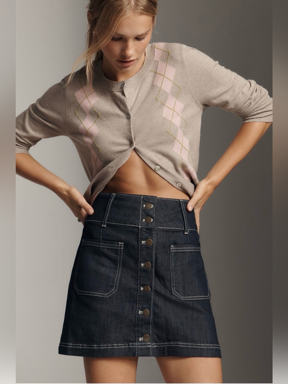 NWT Anthropologie Pilcro Button Front Denim Mini Skirt Size 2 Dark Medium Denim